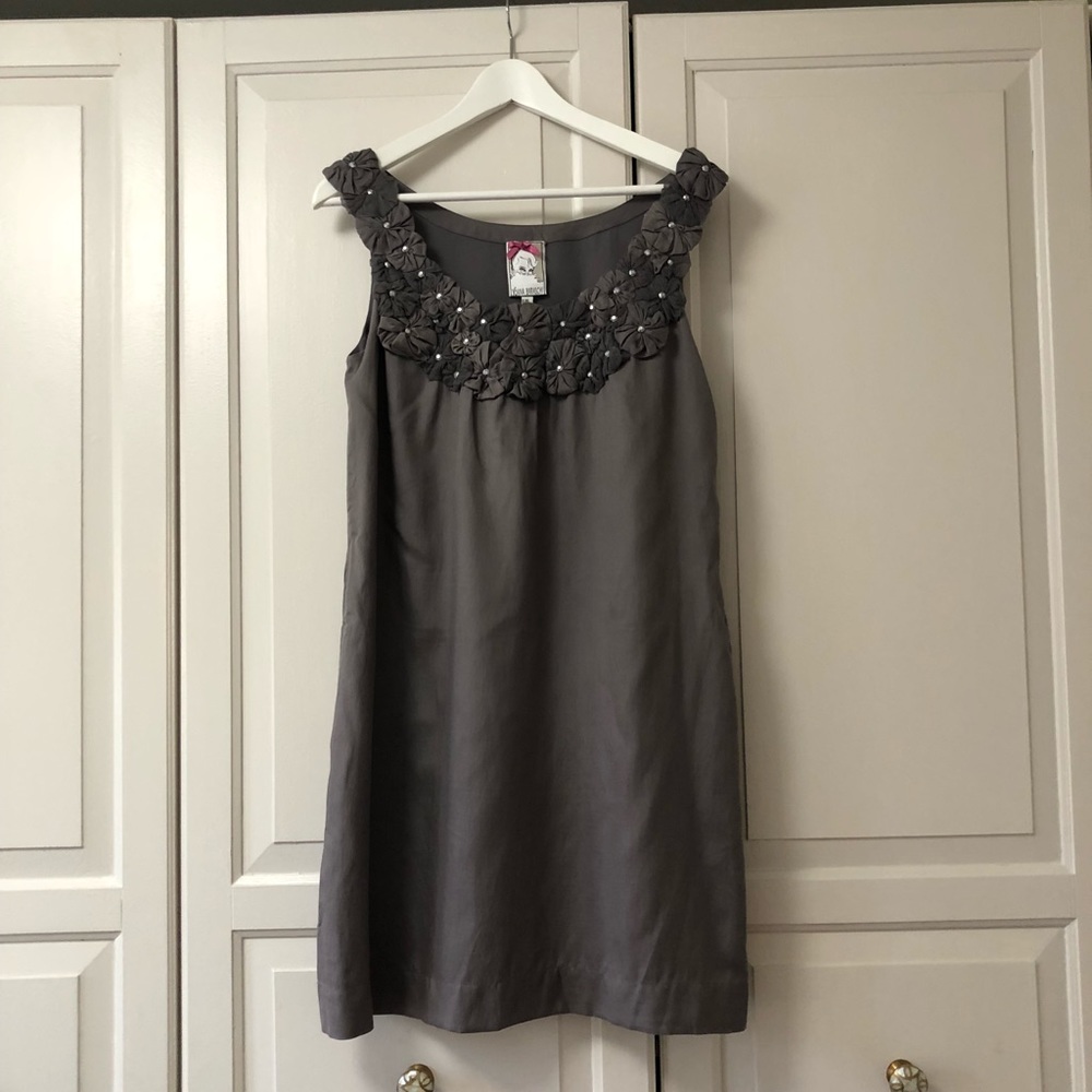 Anthropologie grey silk blend dress